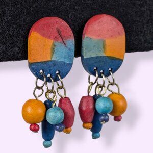 (2/$20) V. Dyed Wood Dangling Earrings